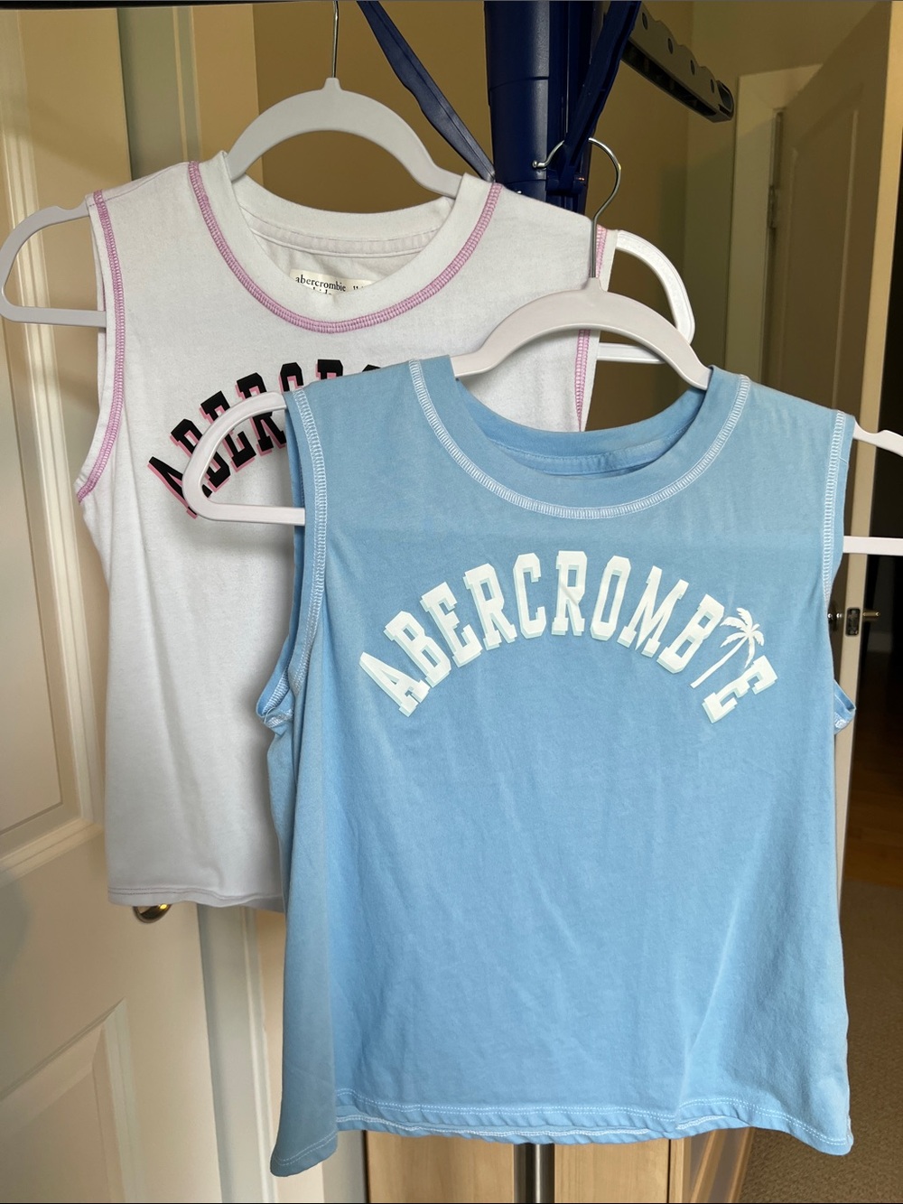abercrombie kids Light Blue & White Logo Tank Tops